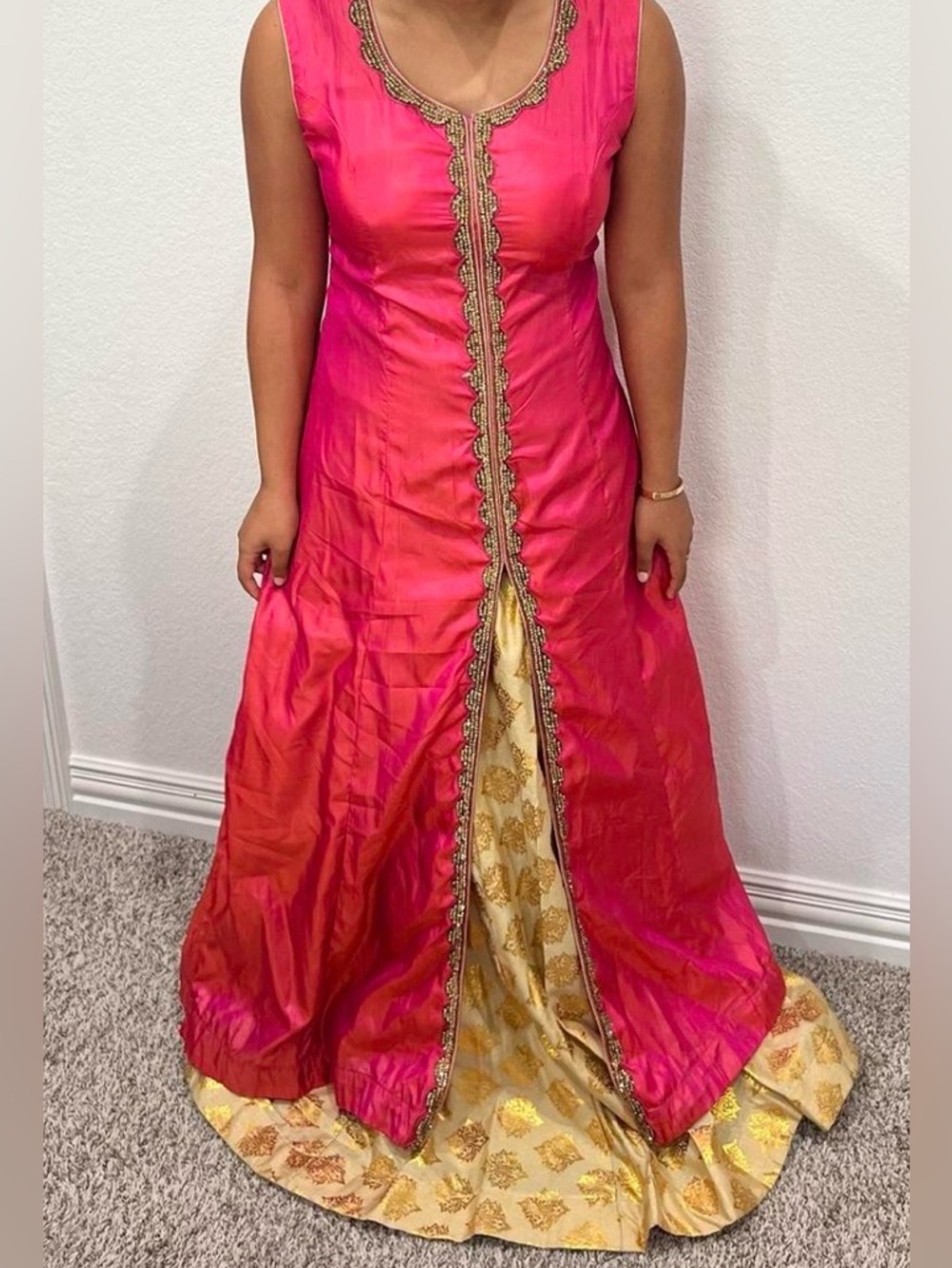 Women's Pink and Gold Embellished Anarkali set